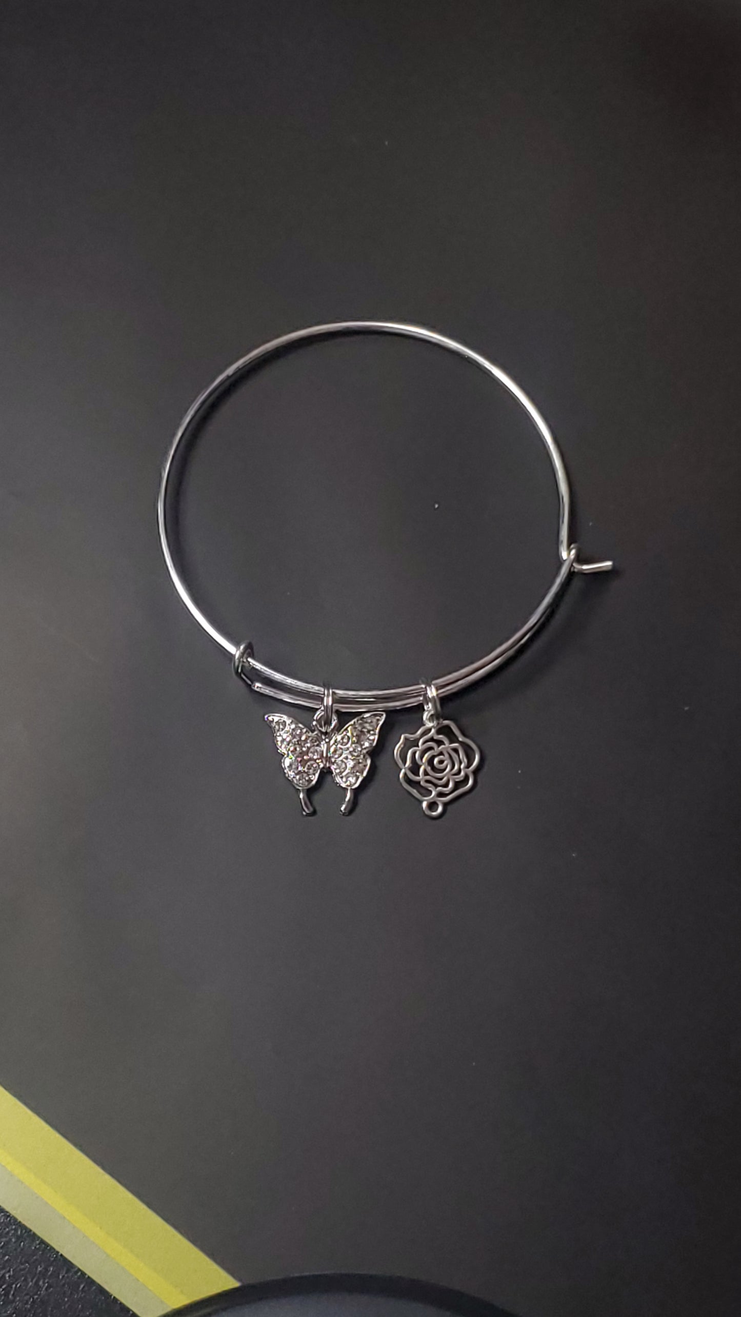 Butterfly and Flower Silver Bangle