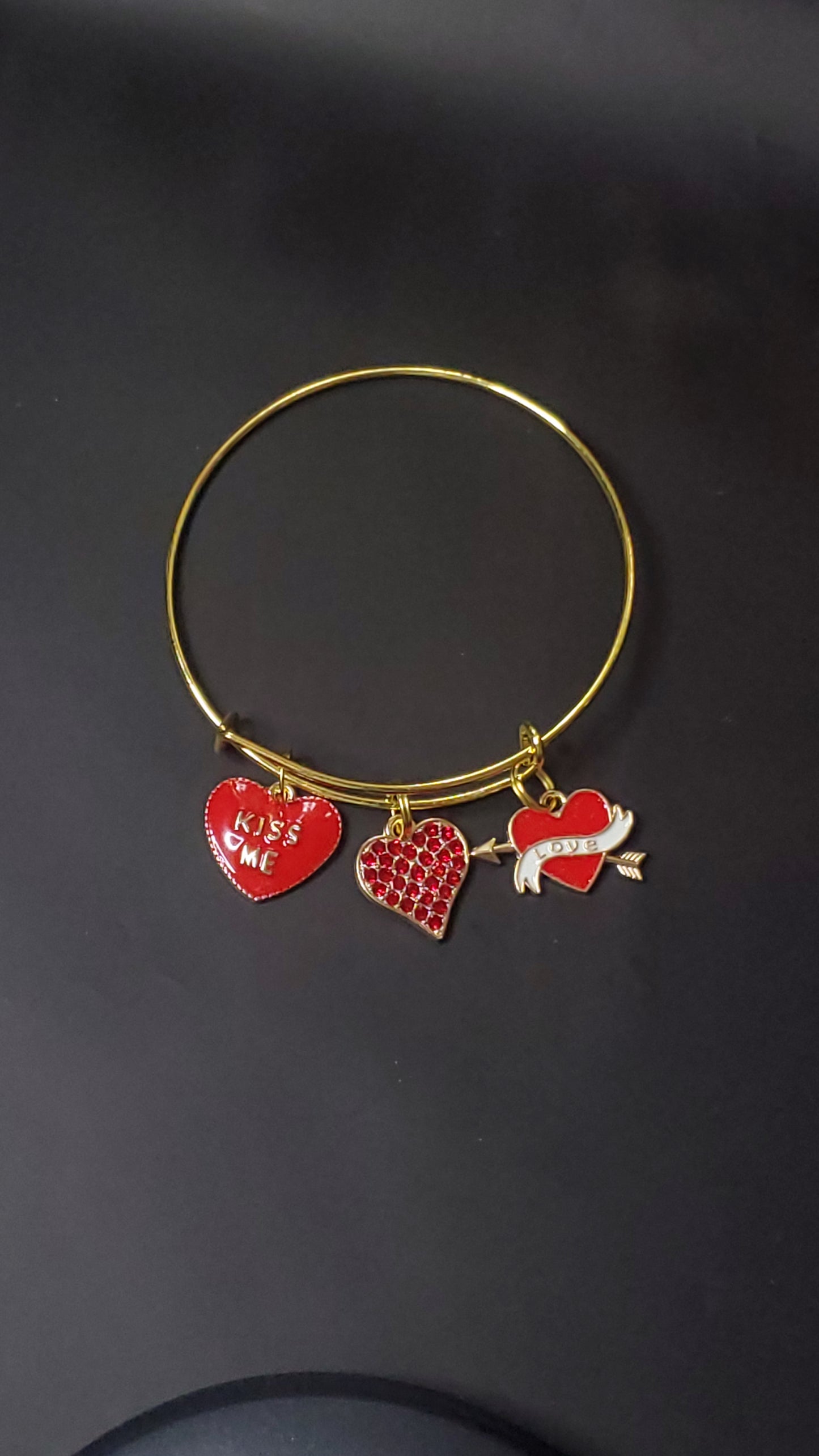 3 Red Hearts Gold Bangle